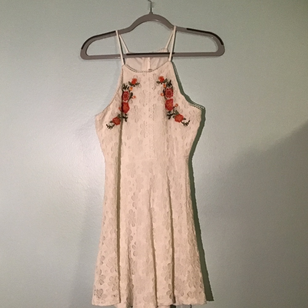 Attarid State White Lace Dress with Red and Orange Detailing